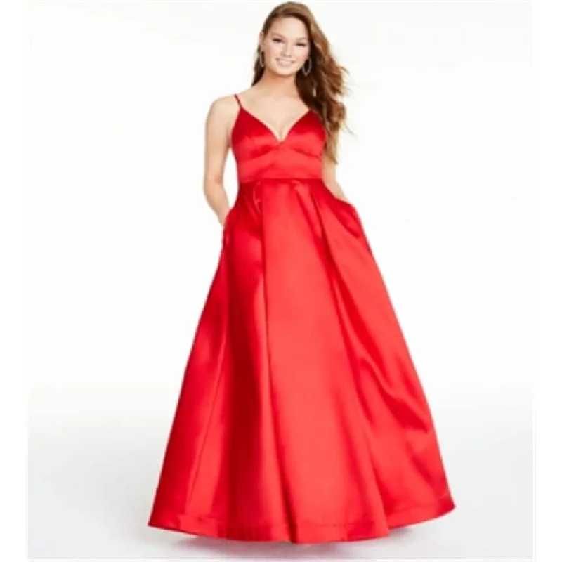 B Darlin Junior's V Neck Ball Gown Red