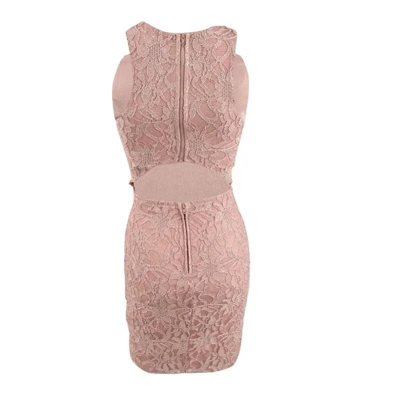 City Studios Junior's Glitter Lace Bodycon Dress Pink Size 5