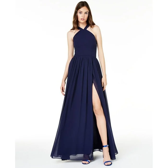 City Studios Junior's Side Slit Gown Blue Size 13 - 14