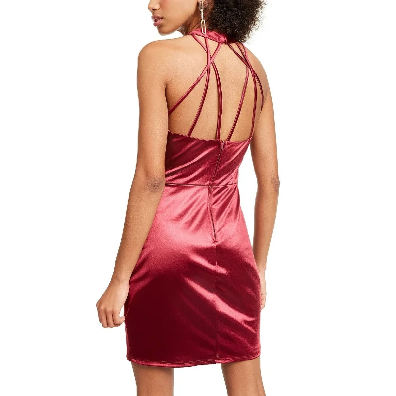 Crystal Doll Junior's Strappy Satin Halter Dress Wine Size 7