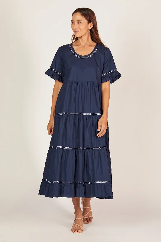 Sabre Poplin Frill Dress in Capri Cove