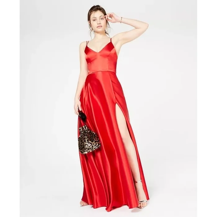 Sequin Hearts Juniors' Double-Strap Gown Red Size 1