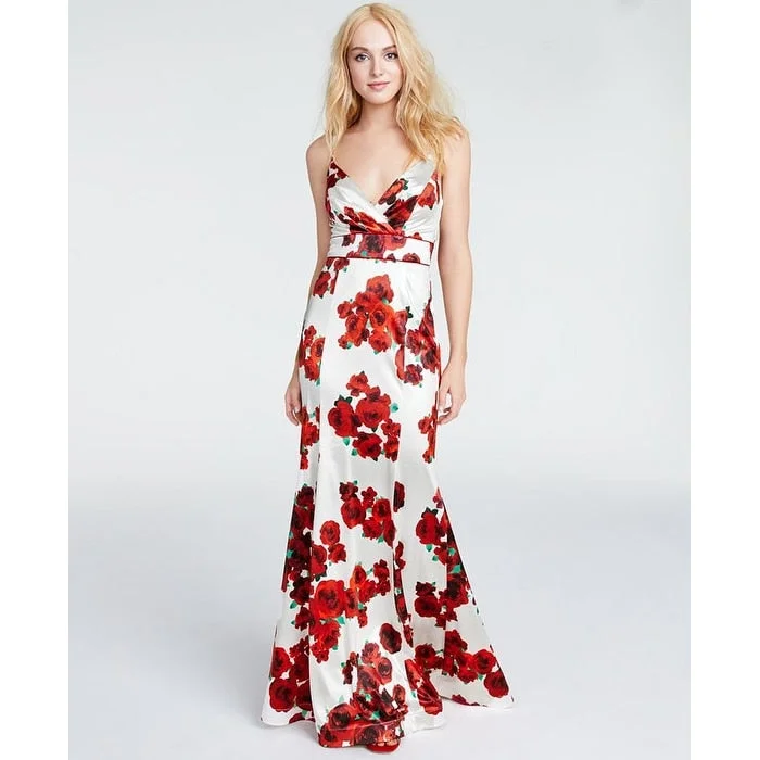 Teeze Me Junior's Floral Print Gown Red Size 13 - 14