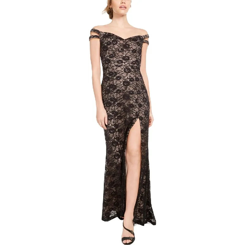 Teeze Me Juniors' Off-the-Shoulder Lace Gown Black Size 7