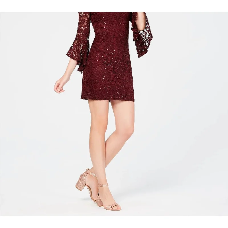 Teeze Me Juniors' Off-The-Shoulder Sequined Lace Dress Dark Red Size 1