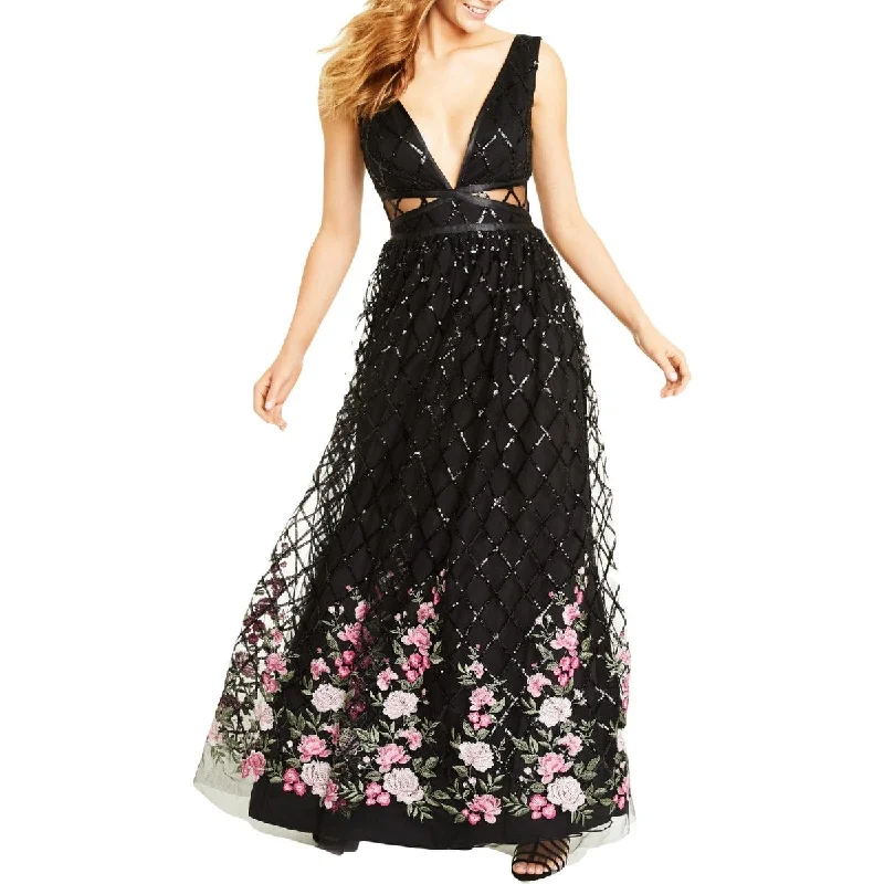 Trixxi Juniors' Embroidered-Hem Sequin Gown Black Size 5