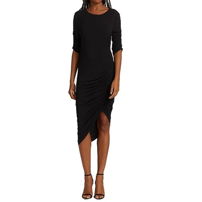 Veronica Beard Women's Solid Black Lockwood Asymmetric T-Shirt Ruched Dress