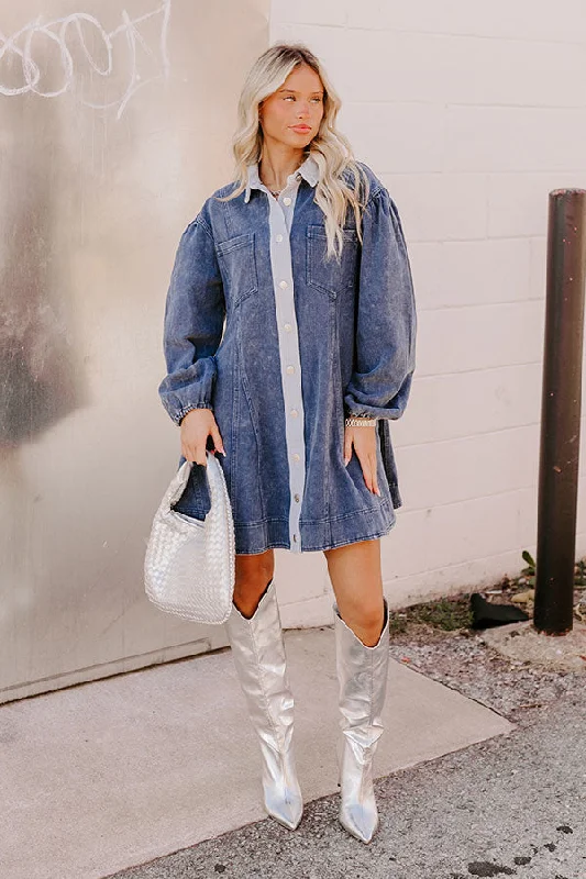 Afternoon Date Denim Mini Dress in Blue