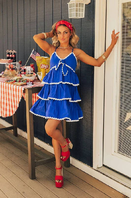 Americana Kisses Tiered Mini Dress in Royal Blue