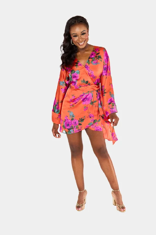 Astrid Wrap Mini Dress - Tuscan Rose