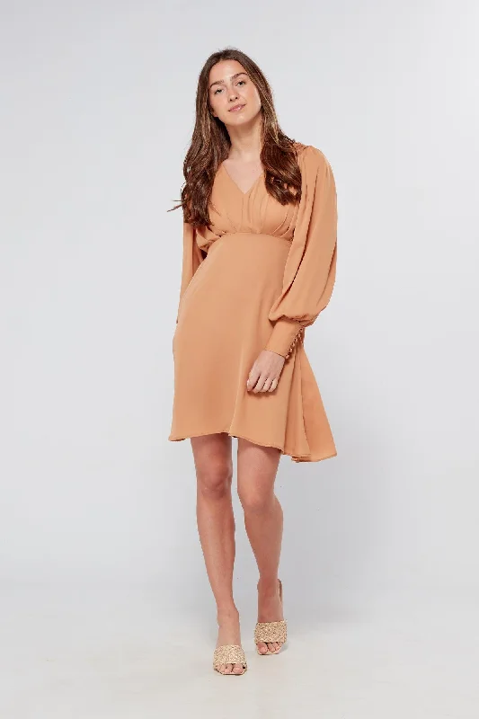 Pia Camel Beige Georgette Mini Dress