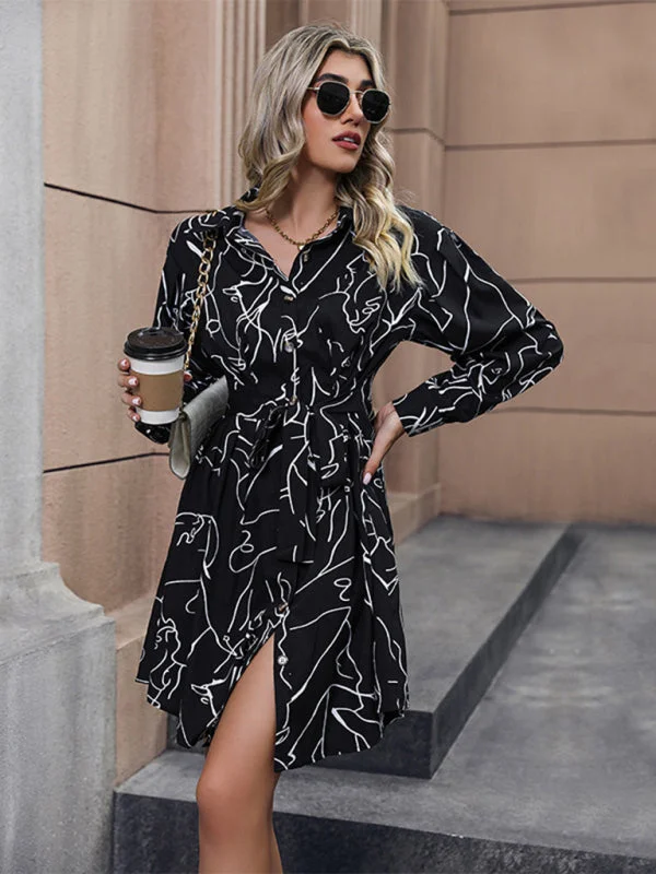 New casual printed shirt long sleeve dress