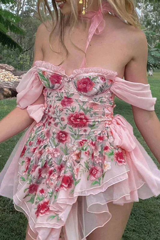 TastyHottie - Off Shoulder Floral Print Corset Dress