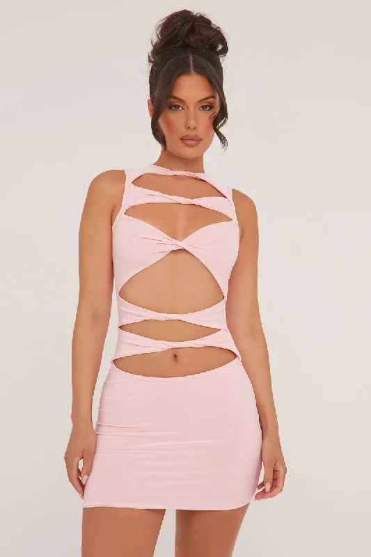 Pink Cut Out Front Bodycon Mini Dress - Thea