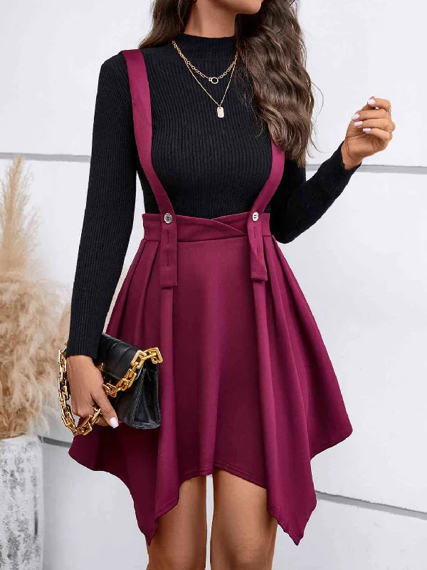 Zip Back Buttoned Overall Skirt Dress