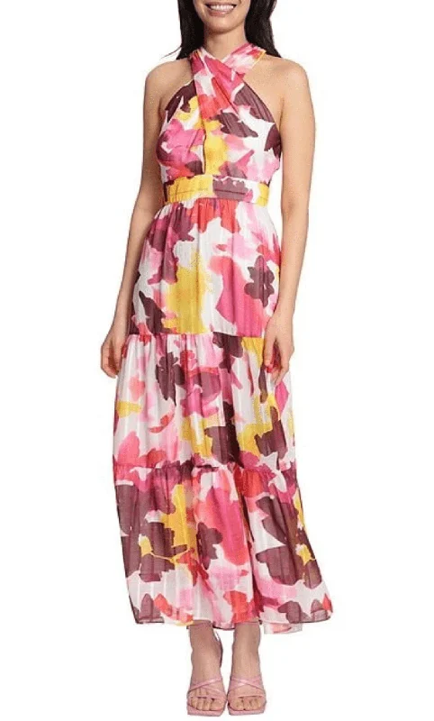 Maggy London G5234M - Printed Crisscross Halter Maxi Dress