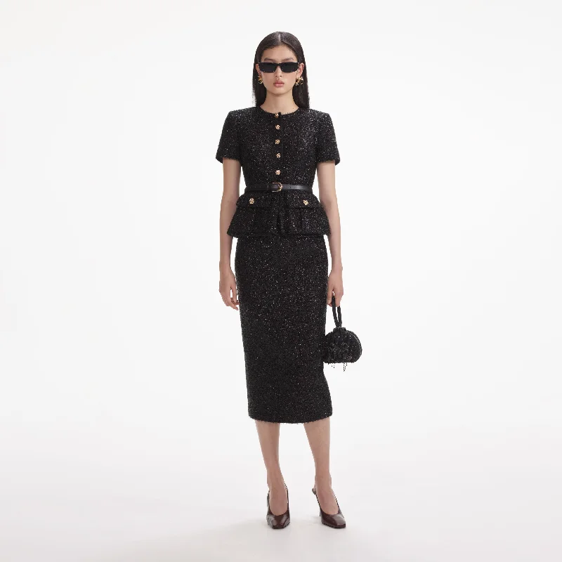 Black Tinsel Boucle Tailored Midi Dress