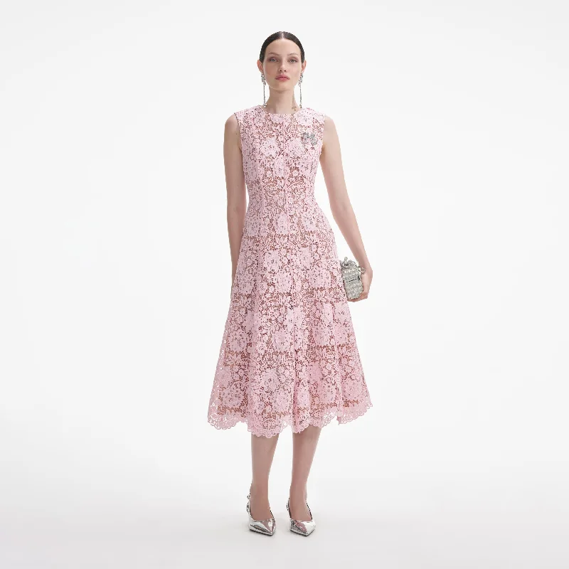 Pink Flower Lace Midi Dress