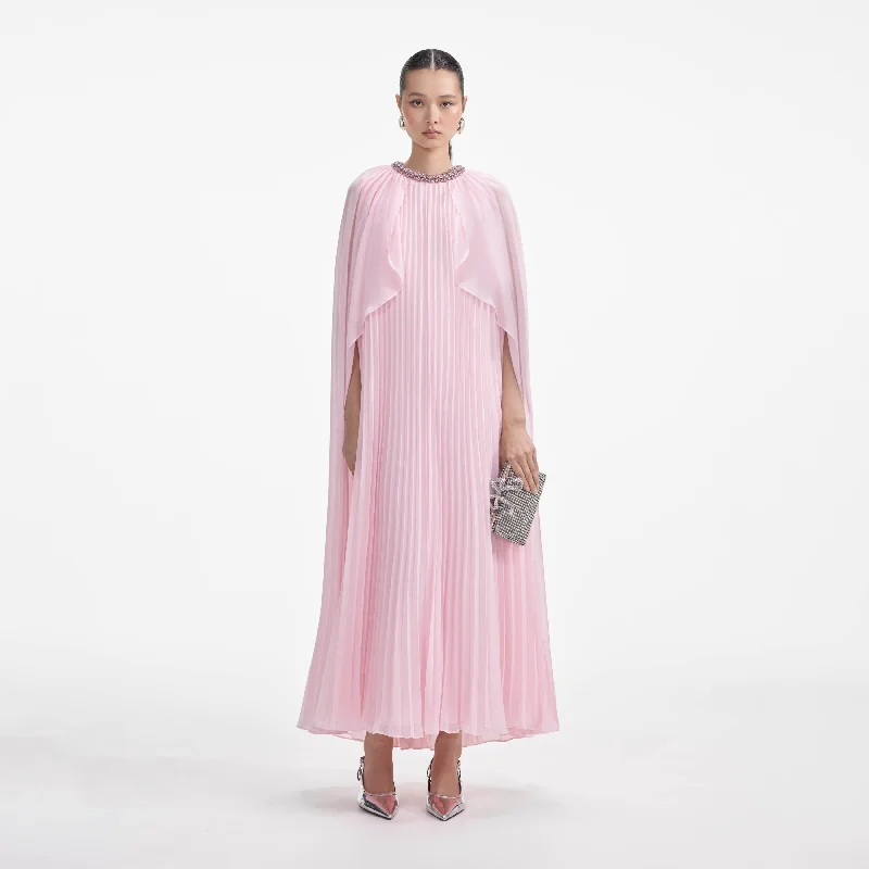 Pink Chiffon Cape Midi Dress