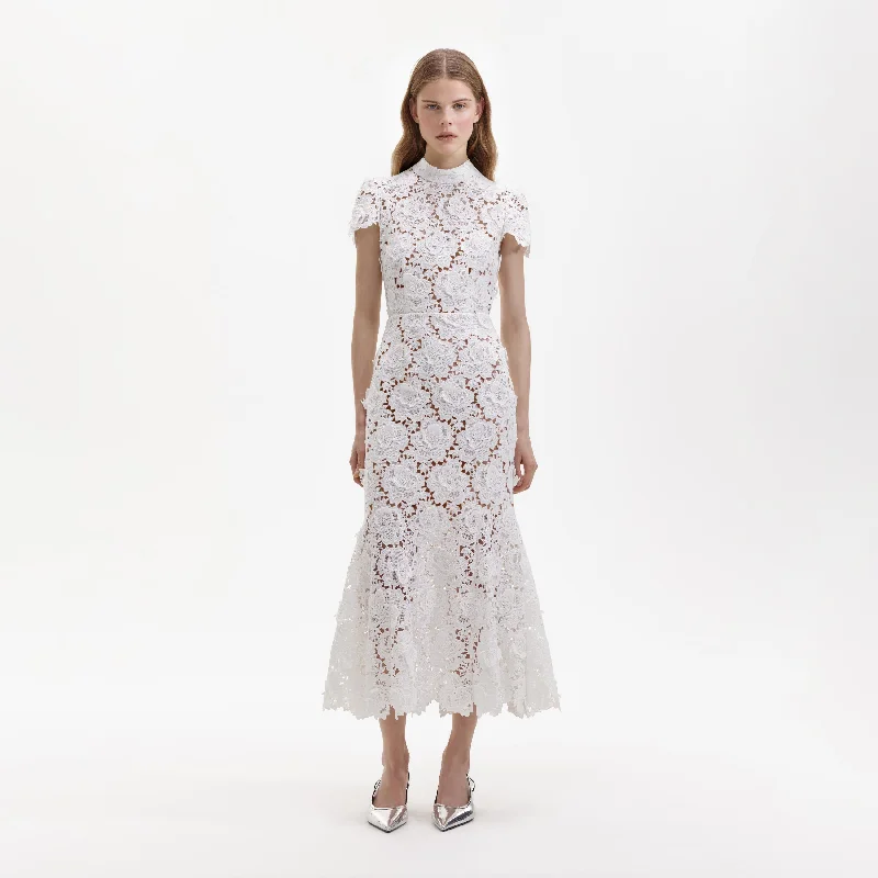 White Flower Lace Midi Dress